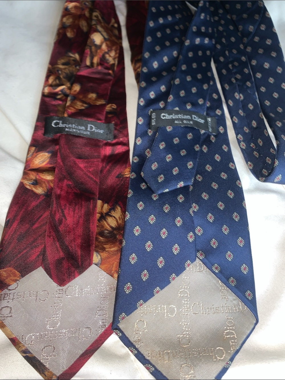 Dior Men's Silk Tie Set - Burgundy Floral and Navy Medallion